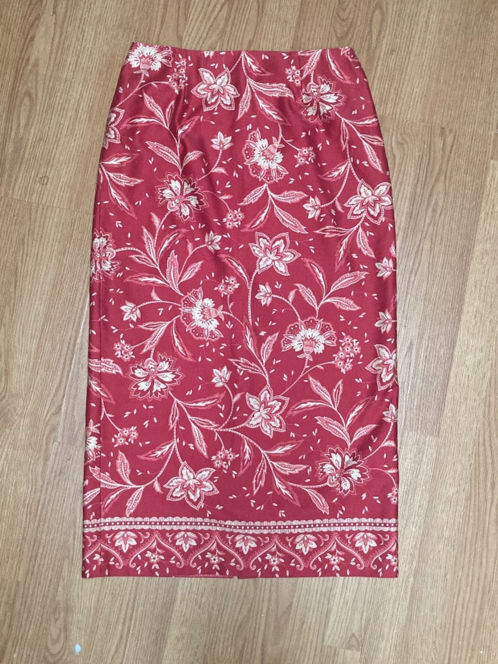 MINT Talbots Poppy Coral Red Floral Midi Skirt | Made in USA | Size 12
